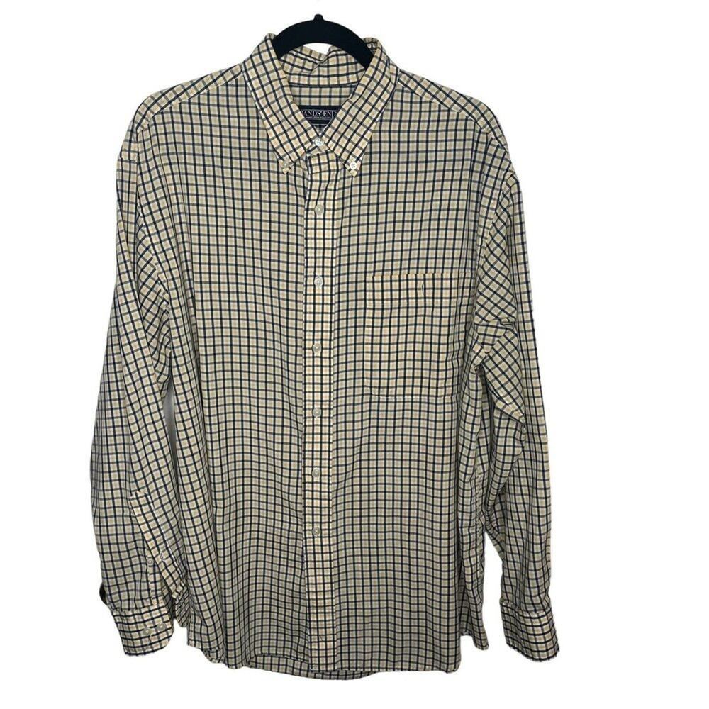 Land's End Men's Multicolor Plaid Long Sleeve Button Down Dress Shirt Size Large